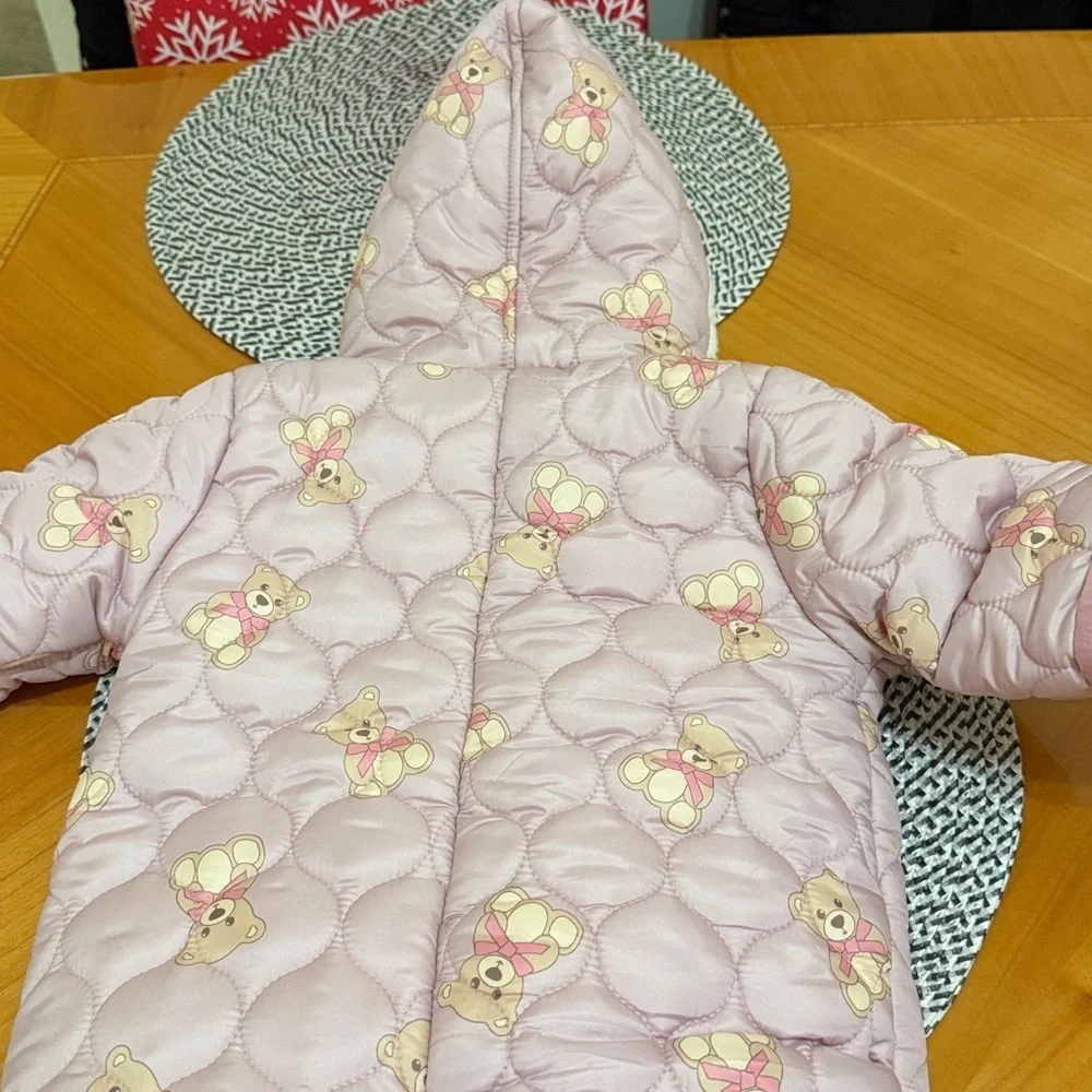 Little Lass Pink Quilted Footie with Bear Design